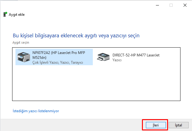 Windows 10 Yazıcı Kurulumu